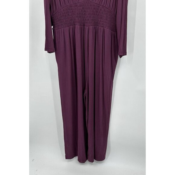 NEW OLD NAVY jumpsuit v neck wide leg knit waist defined cherry bark plus XXL - Picture 4 of 14